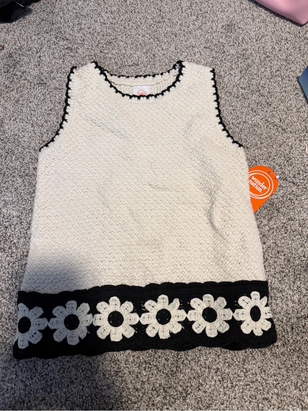 Girls Sleeveless White Crochet Daisy-Trim Tank Top